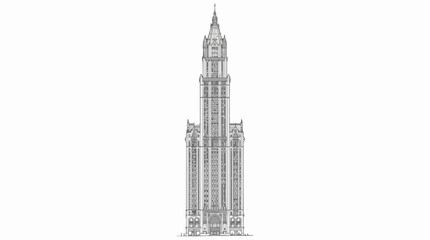 Obraz premium Vintage Neo-Gothic skyscraper architectural elevation line art drawing