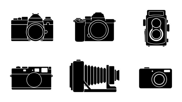 Vintage Camera Icons Set, Retro Photography Equipment Collection, Classic Film Cameras Vector Graphics