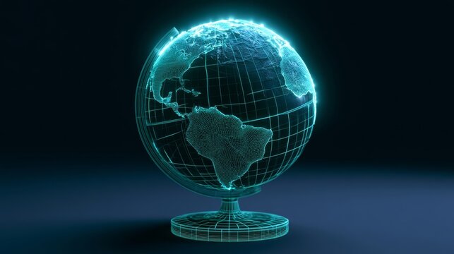Futuristic electric-blue globe tech diagram on dark background