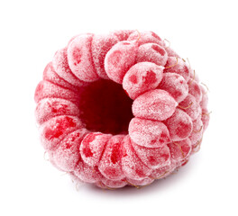 One frozen red raspberry isolated on white © New Africa
