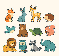 Fototapeta premium Cute collection of forest and zoo animal characters.
