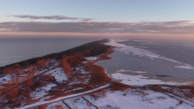 Beautiful Wladyslawowo city at the Baltic Sea at snowy winter, Poland.