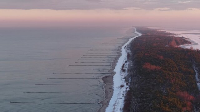 Beautiful Wladyslawowo city at the Baltic Sea at snowy winter, Poland.