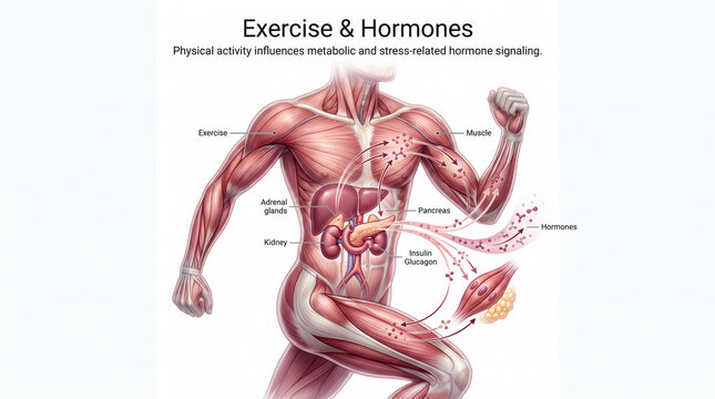 Medical infographic showing the relationship between exercise and hormone