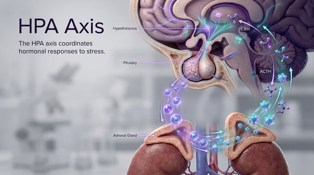 Medical chart illustrating the hpa axis pathway between brain and adrenal glands