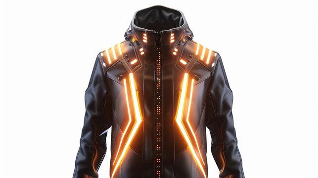 Futuristic Cyberpunk Jacket with Illuminated Panels and Integrated Tech Elements