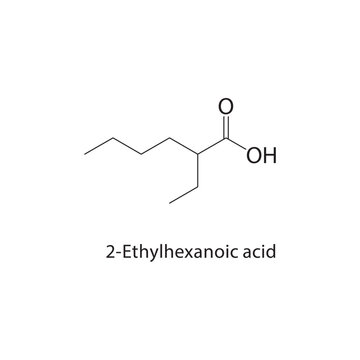 2-Ethylhexanoic acid skeletal structure. carboxylic acid compound schematic illustration. Simple diagram, chemical formula.