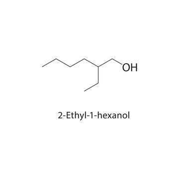 2-Ethyl-1-hexanol skeletal structure. alcohol compound schematic illustration. Simple diagram, chemical formula.