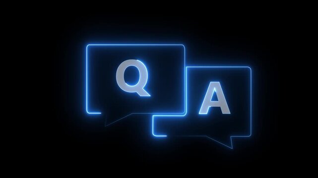  question and answer animated session icon neon 4k screen Animated. Question and Answer the letters Q and A. Speech bubbles with Question and Answer icon isolated on black background.