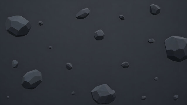 Low poly asteroids floating in dark space background