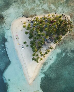 Aerial view, tropical island with palm trees, San Blas Islands
