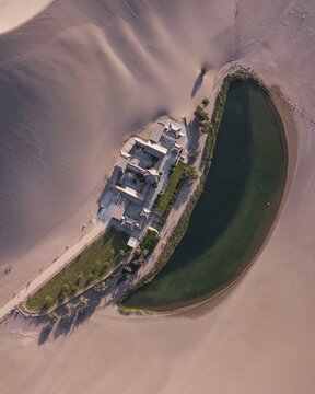 Crescent Moon Pool from the air, Dunhuang, China