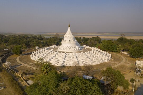 Aerial view, Hsinbyume Pagoda, Mingun, Myanmar