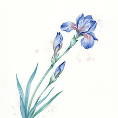 Obraz premium Hand painted watercolor of a blooming blue iris isolated on a transparent background