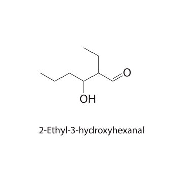 2-Ethyl-3-hydroxyhexanal skeletal structure. hydroxy aldehyde compound schematic illustration. Simple diagram, chemical formula.