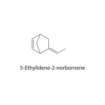 5-Ethylidene-2-norbornene skeletal structure. alkene compound schematic illustration. Simple diagram, chemical formula.