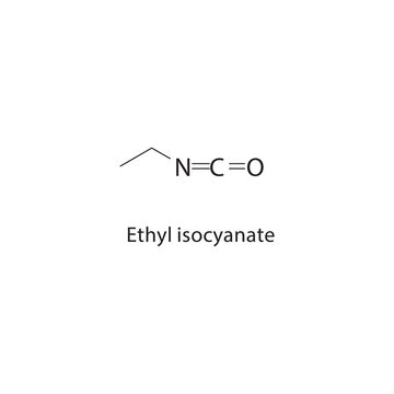 Ethyl isocyanate skeletal structure. isocyanate compound schematic illustration. Simple diagram, chemical formula.