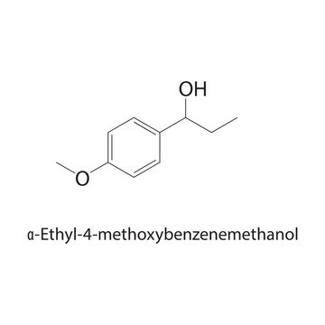 &alpha;-Ethyl-4-methoxybenzenemethanol skeletal structure. aromatic alcohol compound schematic illustration. Simple diagram, chemical formula.
