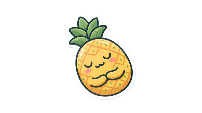 Smiling cute cartoon pineapple with green leaves as happy face character