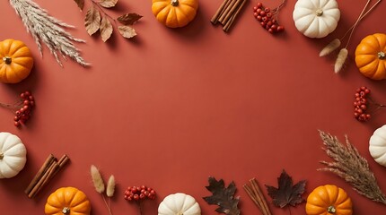 Fototapeta premium A festive thanksgiving day arrangement with pumpkins leaves and natural elements for autumn celebrations