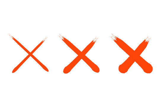 Thin red, orange brushstroke X mark set PNG, minimal grunge cross symbol sticker, hand-drawn reject delete icon. Perfect for quizzes, presentations, infographics, checklists, forms, UI design