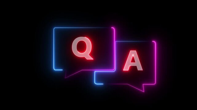 glowing neon q and a question and answer animated session icon neon 4k screen Animated. Question and Answer the letters Q and A. Speech bubbles with Question and Answer icon isolated. 4K VIDEO
