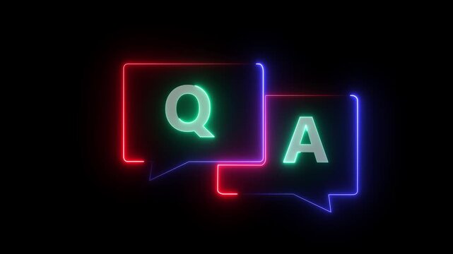 glowing neon q and a question and answer animated session icon neon 4k screen Animated. Question and Answer the letters Q and A. Speech bubbles with Question and Answer icon isolated. 4K VIDEO
