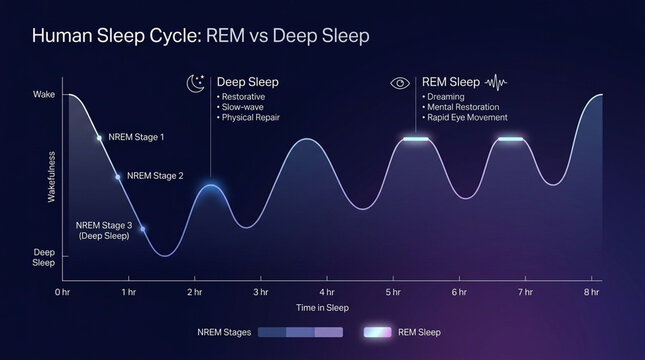 Human Sleep Cycle Infographic Charting REM and Deep Sleep Stages for Health