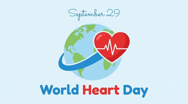 Vector illustration for world heart day celebration with red heart symbol with heart heartbeat line line over globe day with day featuring, cardiovascular