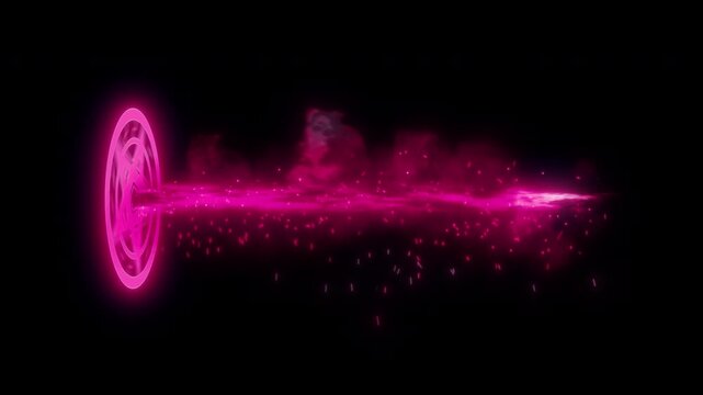 Red rotating turbine pentagram portal firing a smoky energy beam, MOV with alpha channel on transparent background, 4K