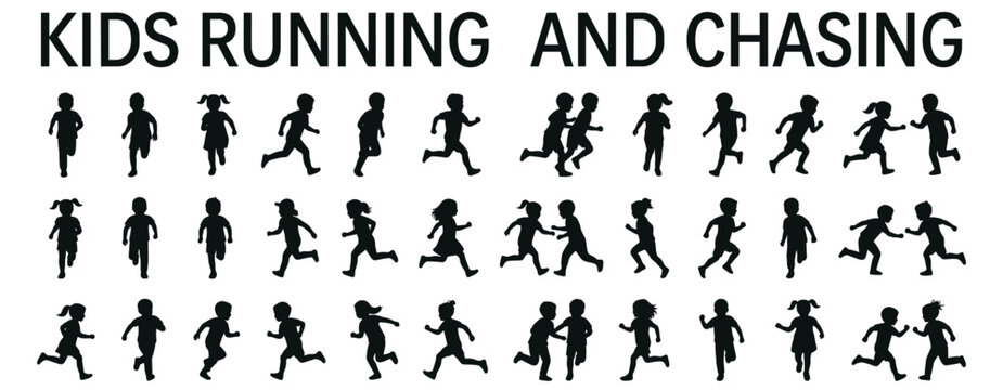 Architectural top view kids silhouette vector showing children running, chasing, playing, motion, playground and park activity for landscape plans