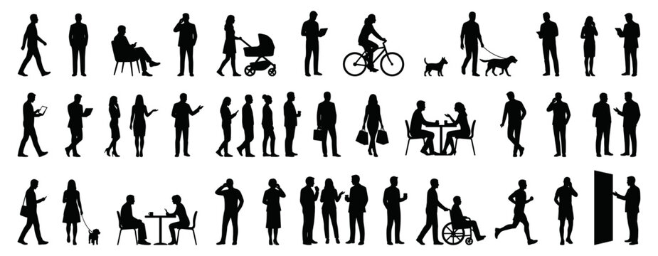 Professional People Silhouette Set for Architectural Floor Plans with Black Human Scale Figures in Walking, Sitting and Standing Poses for Interior and Urban Layout Design