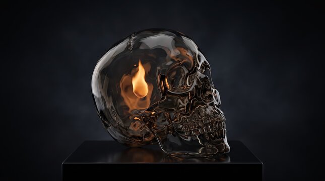Transparent skull with a flame burning inside for halloween