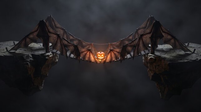 Bat Wing Bridge Halloween Fantasy Concept in Dark 3D Art