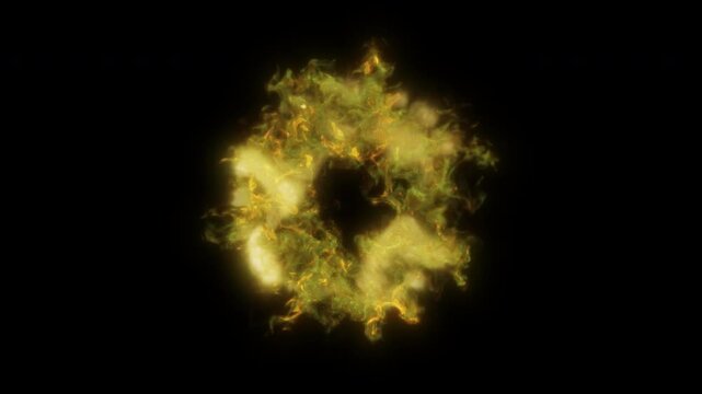 Orange turbulent fire explosion expanding into an irregular smoky shockwave ring, MOV with alpha channel on transparent background, 4K