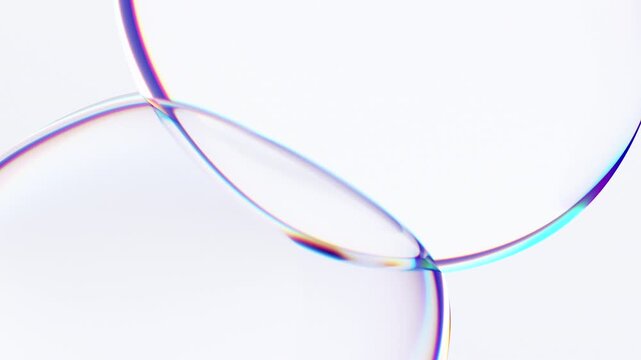 Floating iridescent liquid bubbles with color refraction effect, 4k seamless loop 3d animation