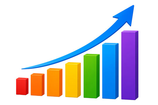 Business chart with arrow isolated on transparent background.