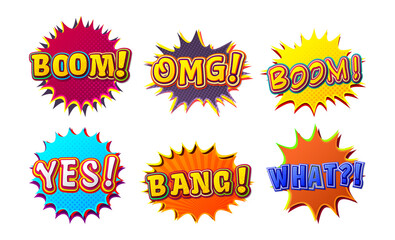 Vibrant comic book style explosion speech bubbles transparent background © Sowaiba Art
