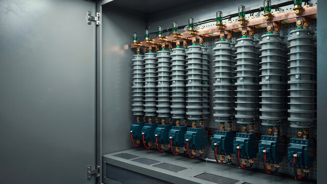 Industrial electrical control cabinet with internal high voltage components and wiring electrical industrial components switchboard engineering