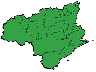 Obraz premium 徳島県地図 市町村区分 緑色 筆タッチ 和風 西日本 / A brushstroke map of Tokushima Prefecture / green