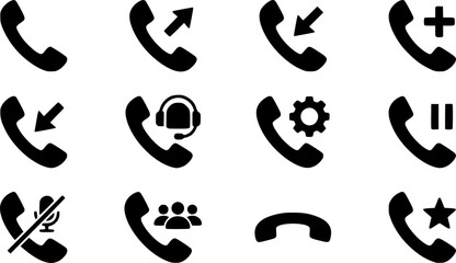 Fototapeta premium Telephone Handset Icon Set with Call, Contact, Customer Support and Communication Symbols 