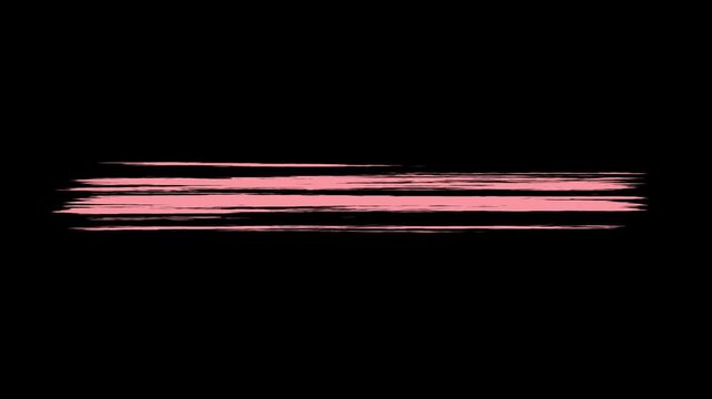 Pink brush stroke animation on black background. Hand drawn paint smear transition. Artistic textured underline for titles and lower thirds.