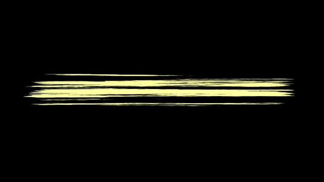 Hand-drawn yellow brush stroke animation, textured paint smear on black background, artistic underline for video titles and lower thirds
