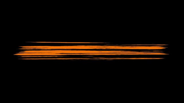 Orange speed lines, bar or stroke on black background, fast motion blur effect, dynamic kinetic energy streaks for action video transitions
