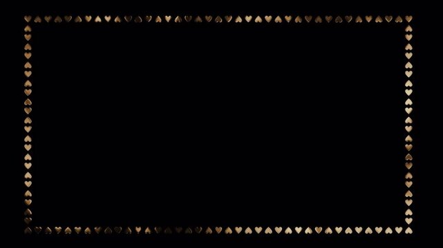 Frame of golden shimmering hearts on a transparent background. Animation with alpha channel.