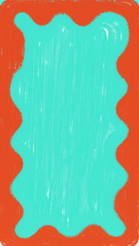Teal shape on orange background, abstract art style.