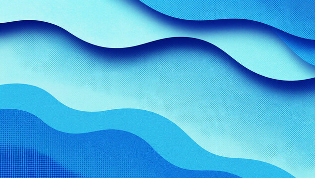 Abstract blue waves, layered 3D paper texture background.