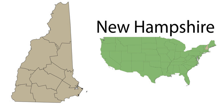 Outline Vector Map of NEW Hampshire State SVG AI Edible For Reuse with County Boundary with Label