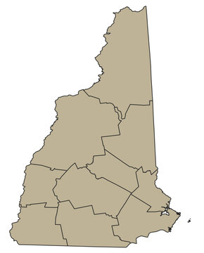 New Hampshire County Map &ndash; Editable Vector Outline Map with County Boundaries