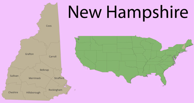 Outline Vector Map of New Hampshire State SVG AI Edible For Reuse with County Boundary with Label